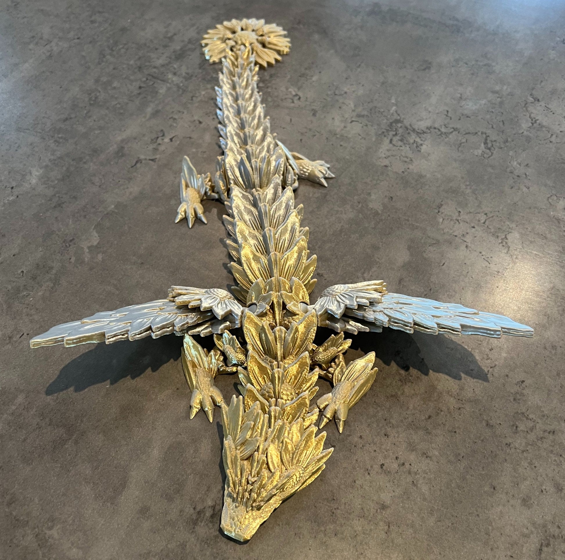 Enchanted Sunflower Dragon with Wings - Fully Articulated 3D Print - Theboxanddice