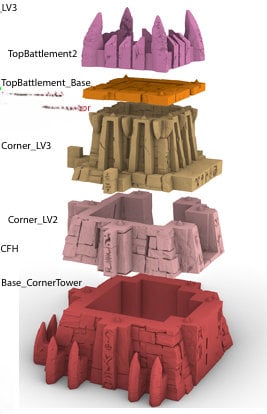 Underdark Citadel Corners - 3D Printed Terrain for Tabletop Gaming - Theboxanddice