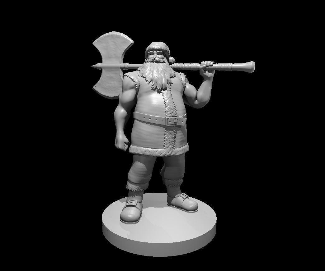 Barbarian Santa 3D Printed Miniature for DND - Theboxanddice