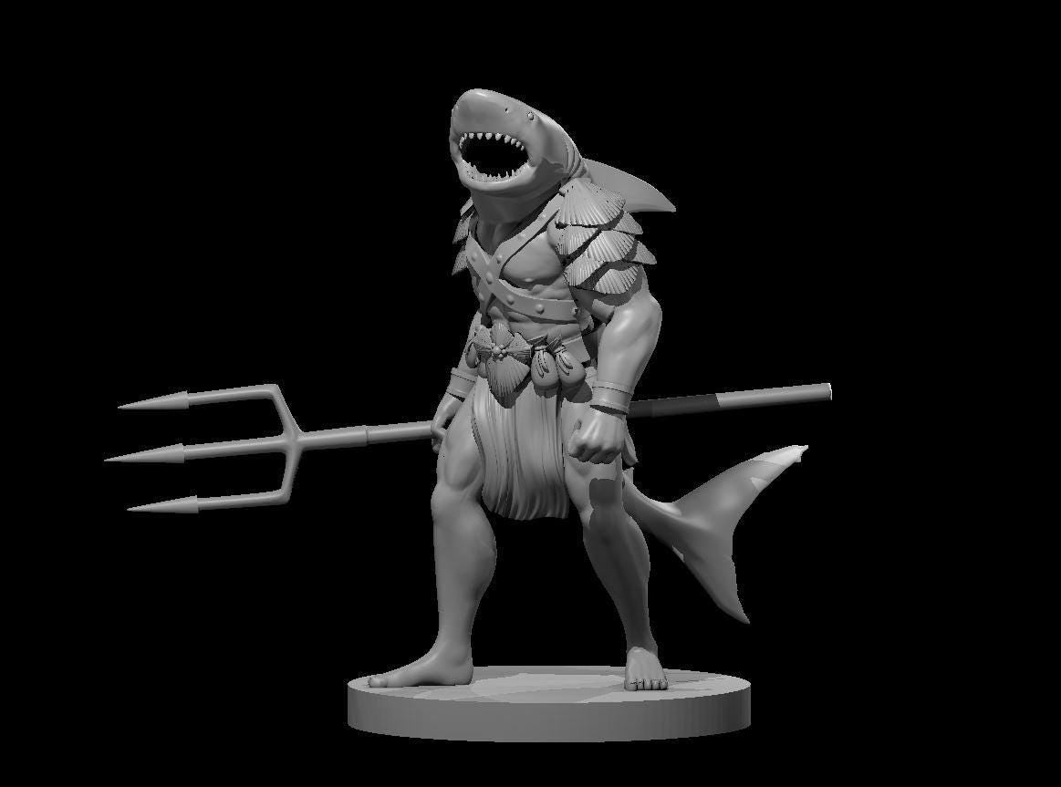 Sharkfolk Warrior Barbarian 3D Miniature - Theboxanddice