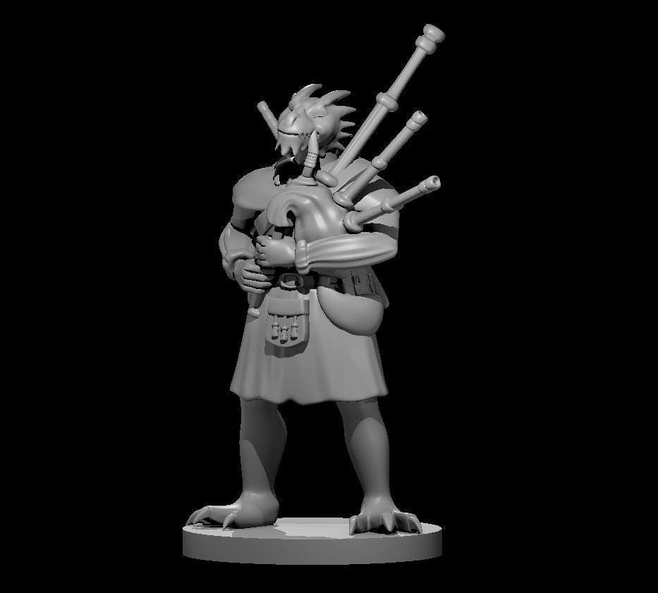 Dragonborn Bard Miniature with Bagpipes - 2 Variants - Theboxanddice