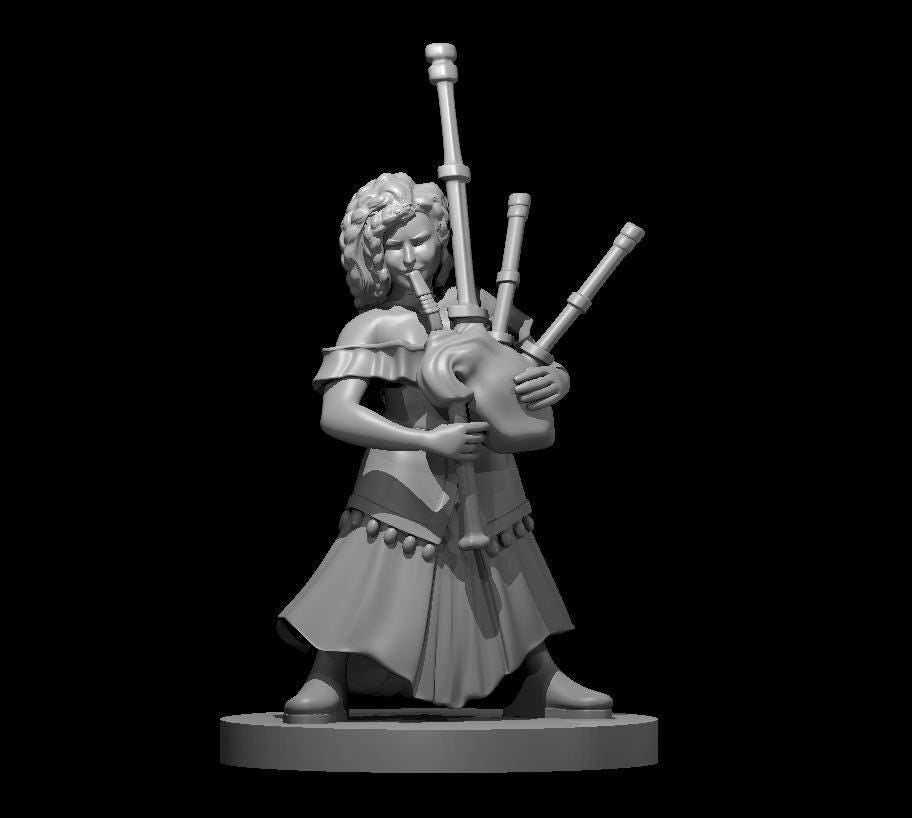 Dwarven Bardess with Bagpipes Miniature for DND - Theboxanddice