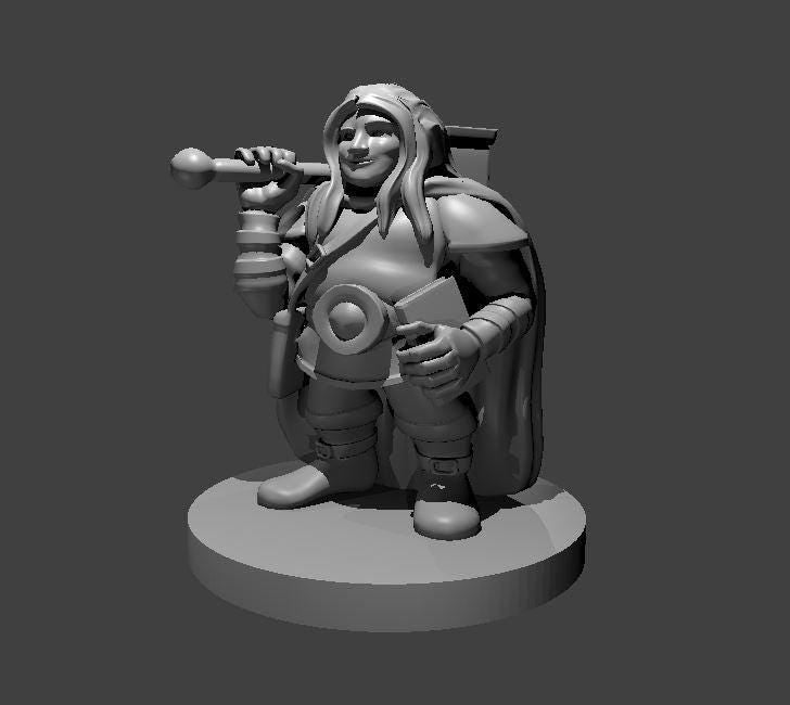 Beardless Dwarf Cleric 3D Miniature - Theboxanddice