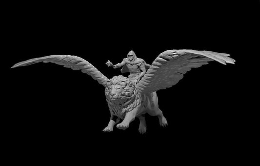 Flying Lion Mounted Human Male Cleric Miniature - Theboxanddice