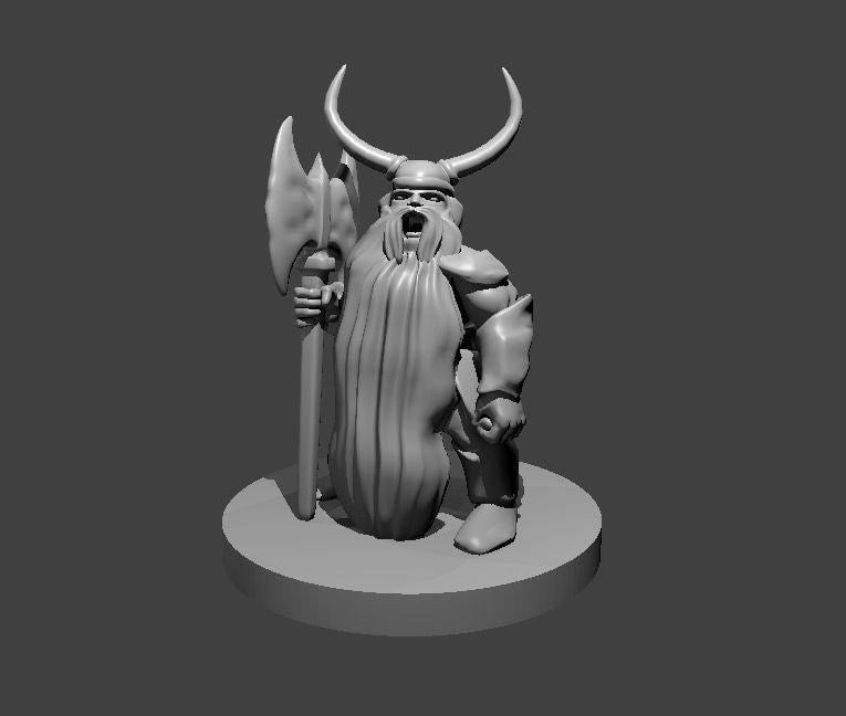 Bearded Dwarf Barbarian 3D Printable Miniature - Theboxanddice