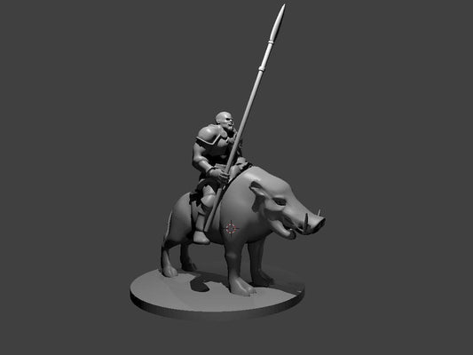 Half-Orc Barbarian on Boar Miniature for DND - Theboxanddice