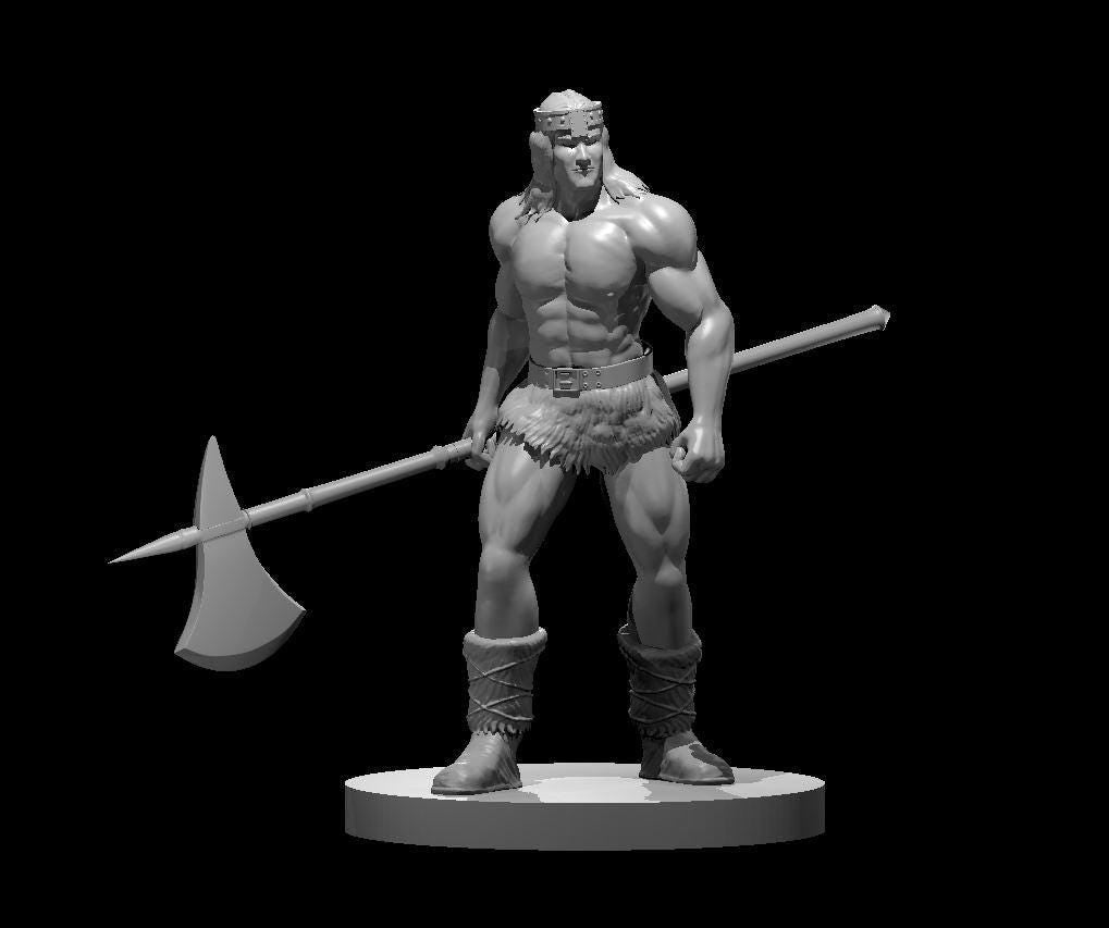 Human Barbarian Miniature with Halberd - 8 Scale Options Available - Theboxanddice