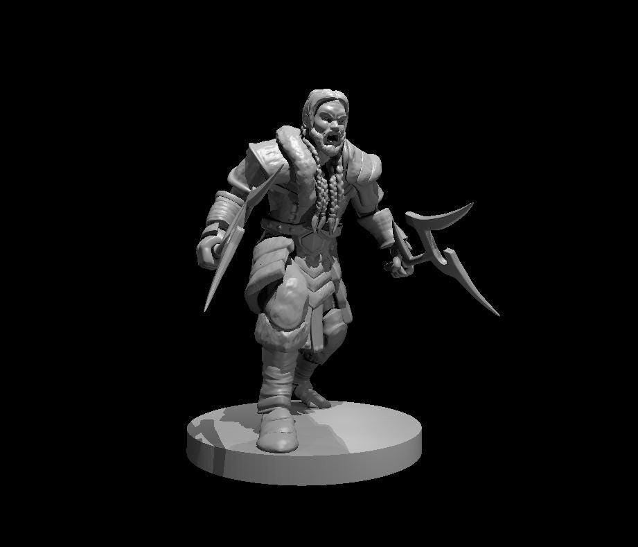 Human Barbarian Dual-Wielding Fantasy Miniature - Theboxanddice