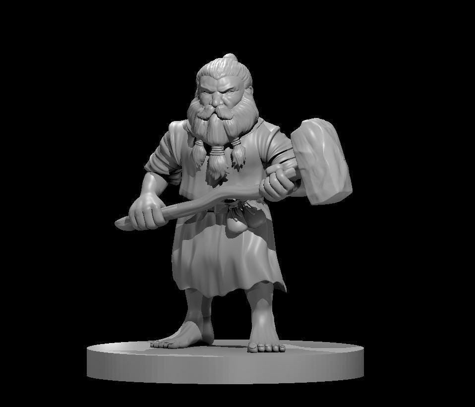 Druidic Dwarf Warrior with War Hammer Miniature - Theboxanddice