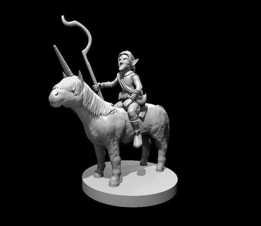 Gnome Druid Riding a Pocket Unicorn Miniature for DND Sessions - Theboxanddice