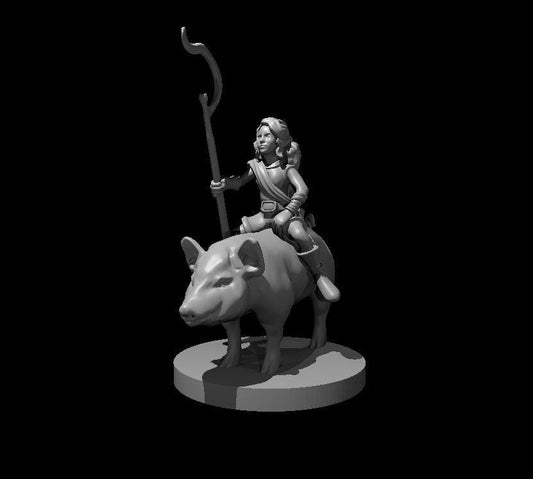 Halfling Druidess on Pig Riding Miniature for DND - Theboxanddice