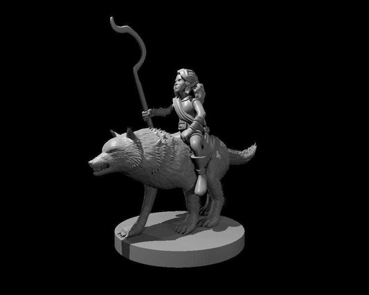 Halfling Druidess on Wolf Companion Miniature - Theboxanddice