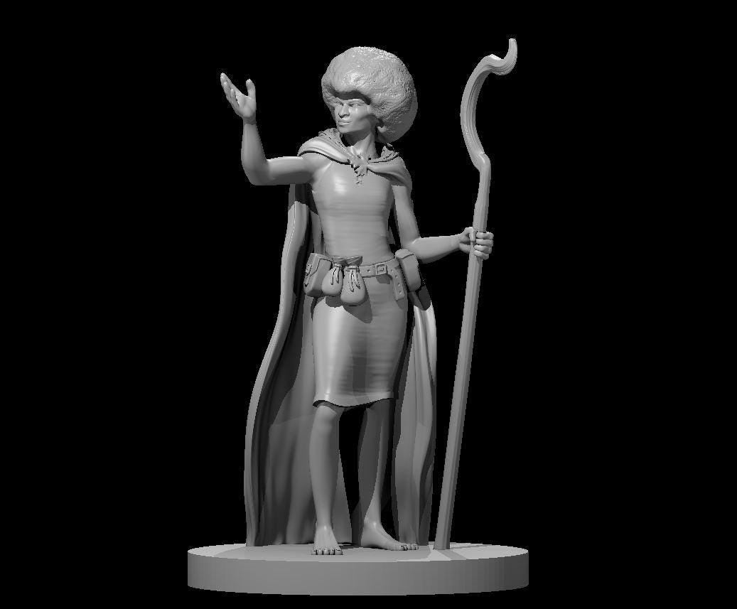 Afro-Style Female Druid Miniature for DND Games - Theboxanddice