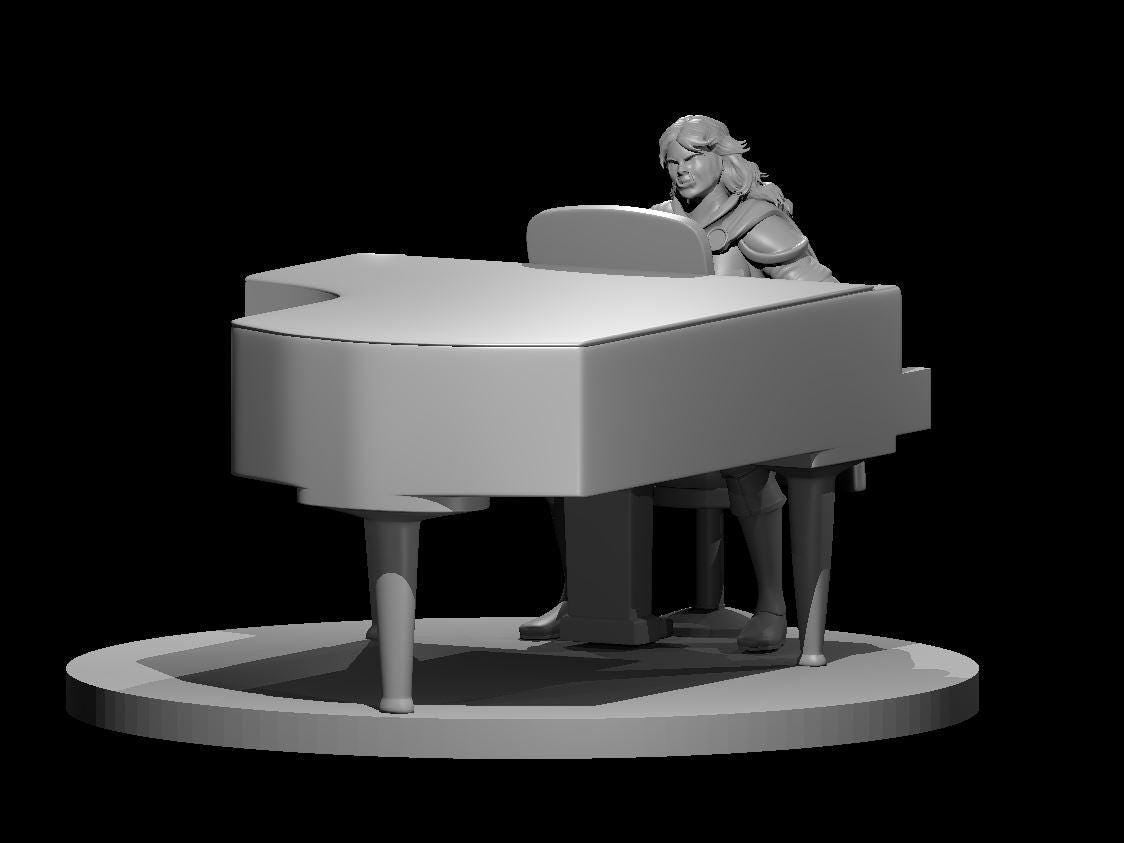 Half-Orc Female Bard Playing Piano Miniature - Theboxanddice