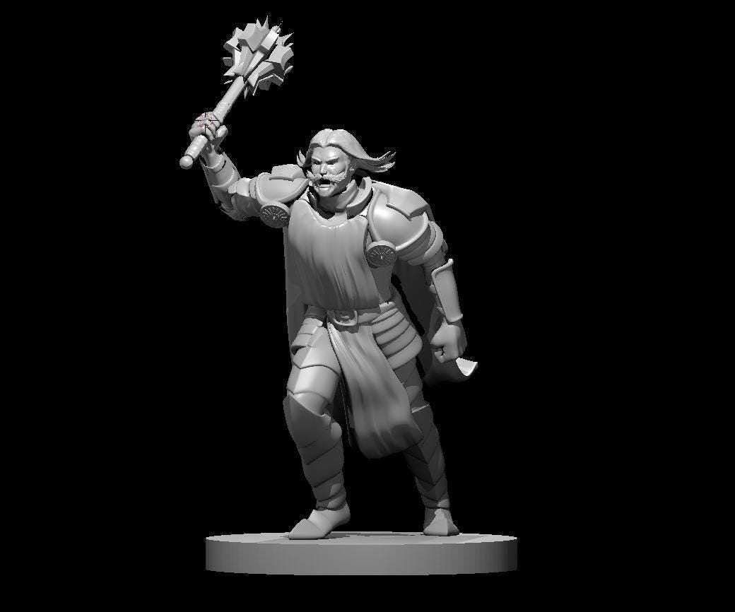 Charging Human Male Cleric Miniature for DND - Theboxanddice