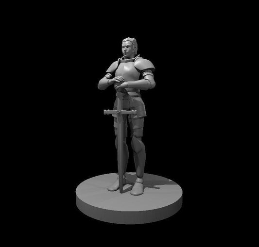 Female Human Knight Leaning on a Sword Miniature - Theboxanddice