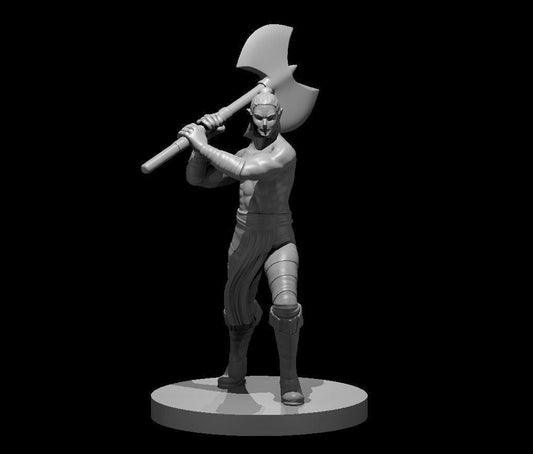 Male Half-Elf Barbarian Miniature with Massive Great Axe - Theboxanddice