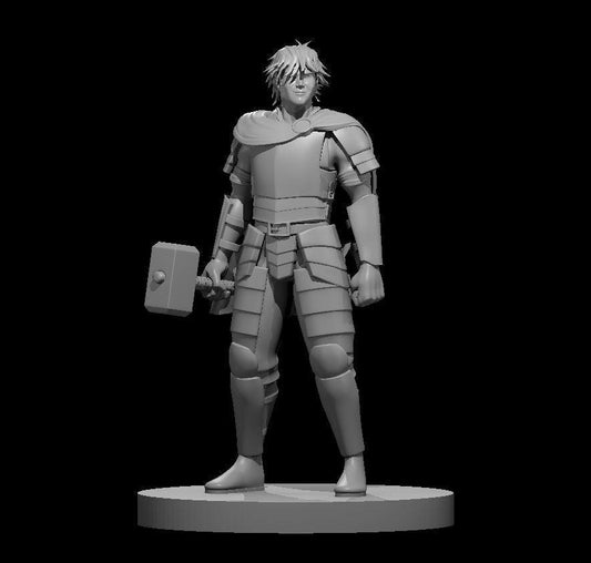 Armored Human Warrior with War Hammer Miniature for DND - Theboxanddice