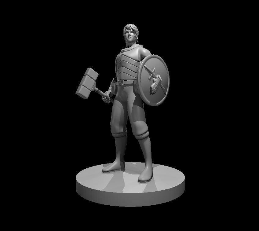 Human Male Warrior Miniature with Hammer and Shield - Theboxanddice